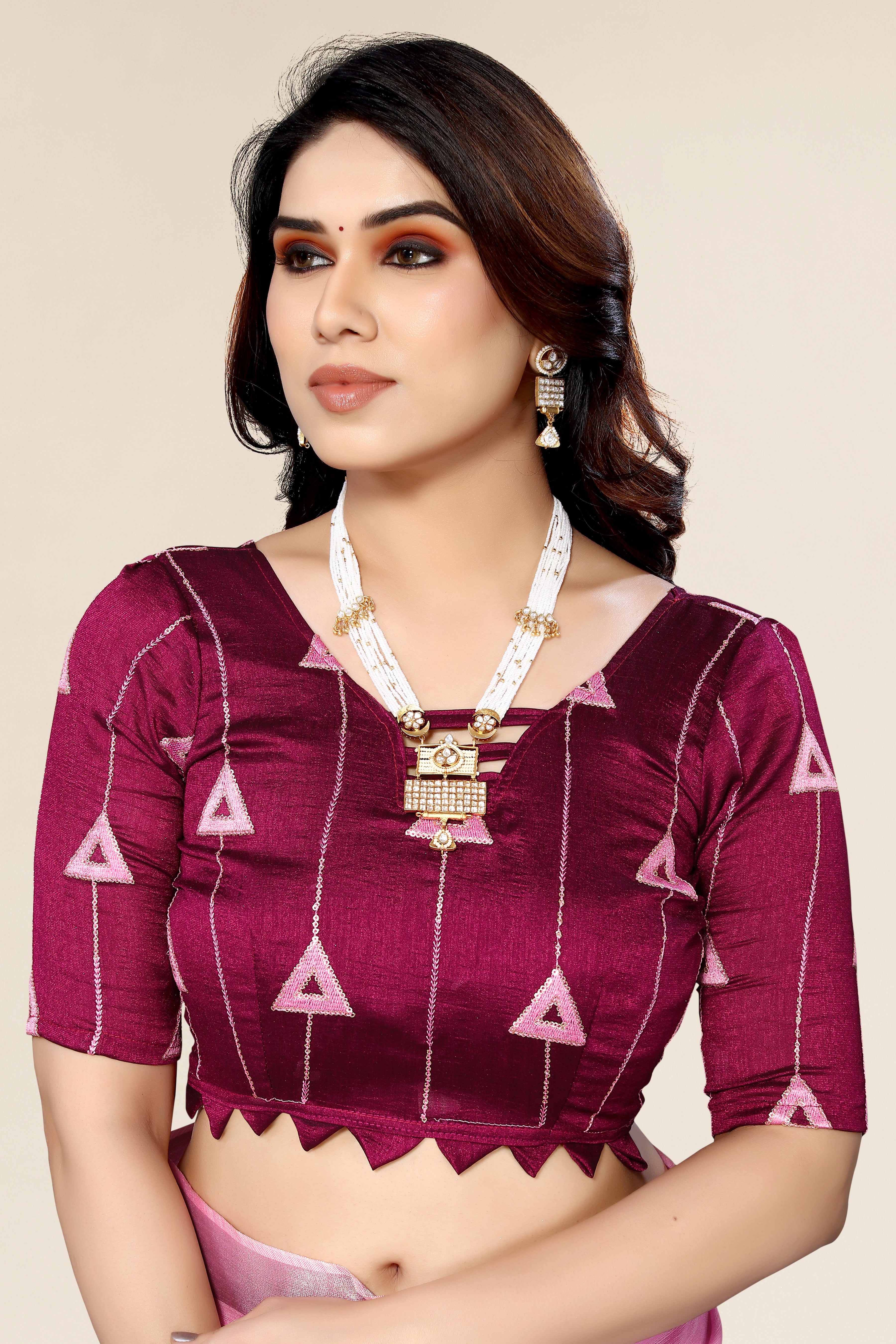 Traditional pink saree with designer blouse