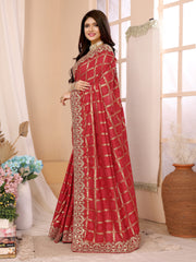 Traditional red bandhani saree with zari work