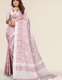 Dark Pink Linen Cotton Embroidery Saree