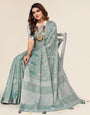 Sea Green Linen Cotton Embroidery Saree