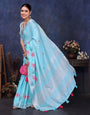 Blue Linen Embroidery Saree