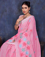 Pink Linen Embroidery saree