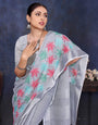 Grey Linen Embroidery Saree