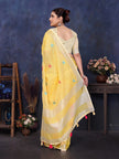 Yellow Linen Embroidery Work Saree