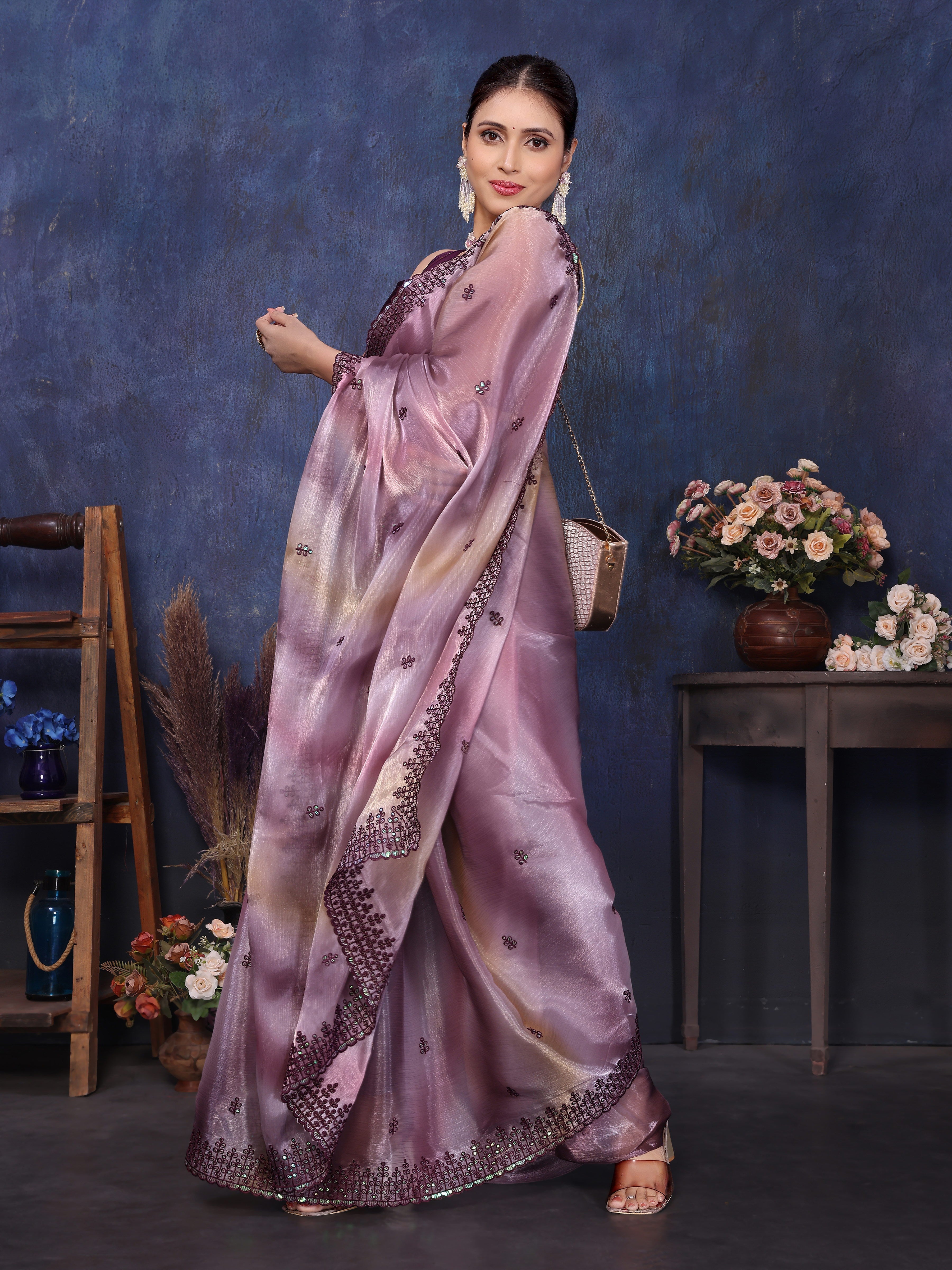 Purple Pure and Soft Jimmy choo Designer saree