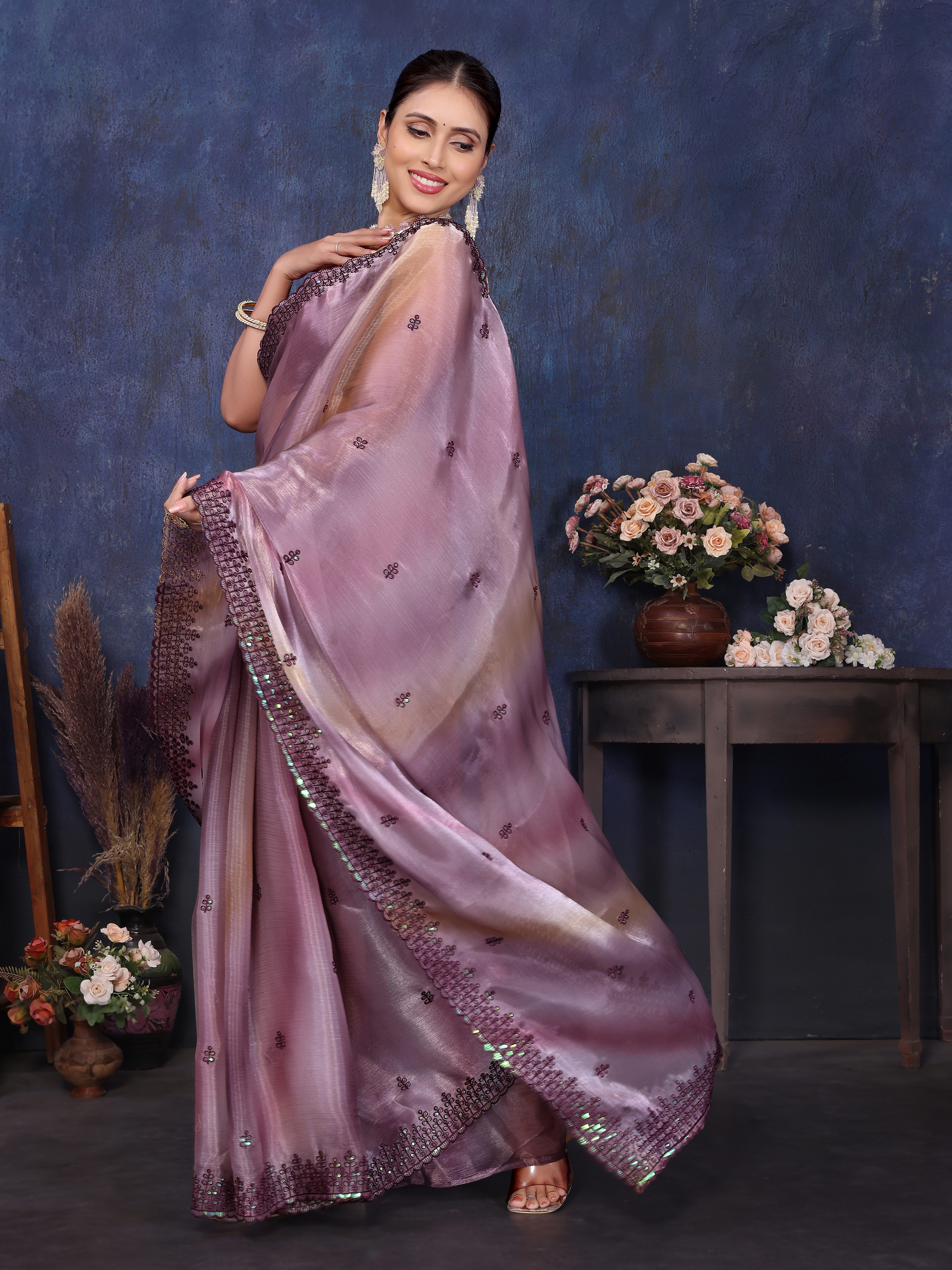 Purple Pure and Soft Jimmy choo Designer saree