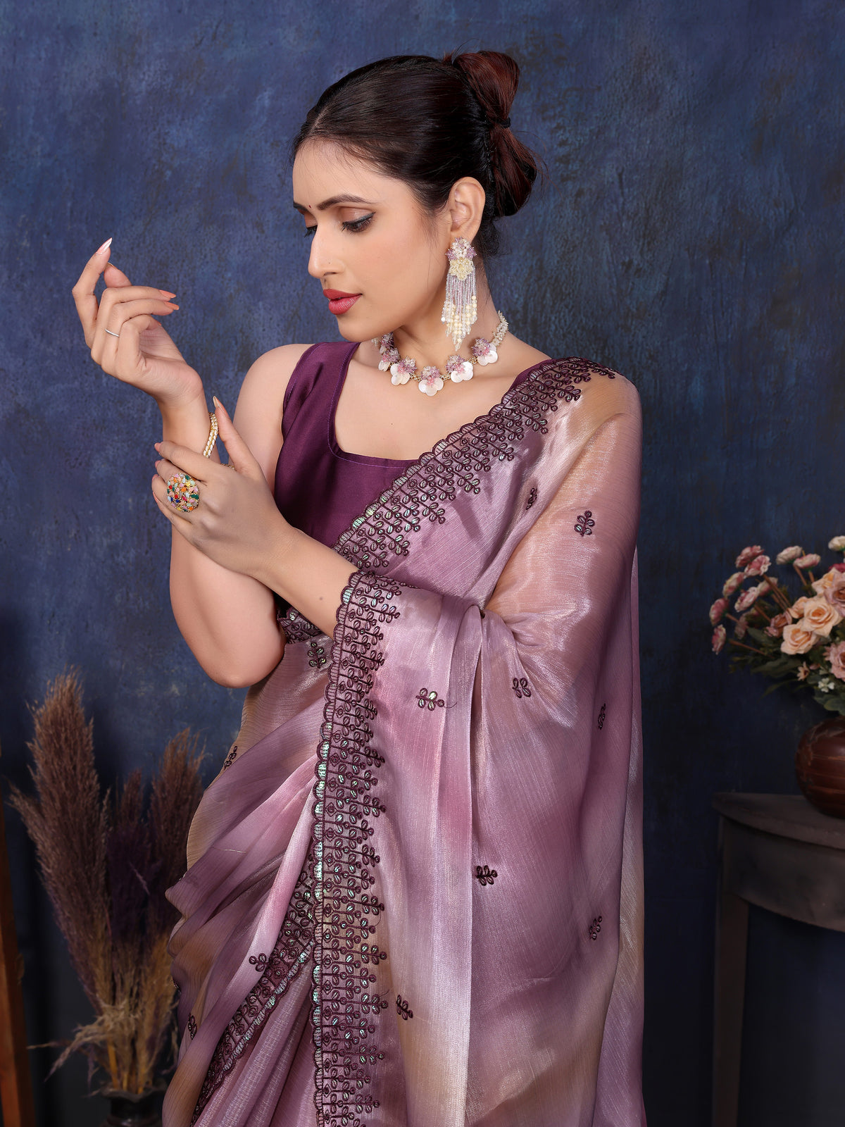 Purple Pure and Soft Jimmy choo Designer saree