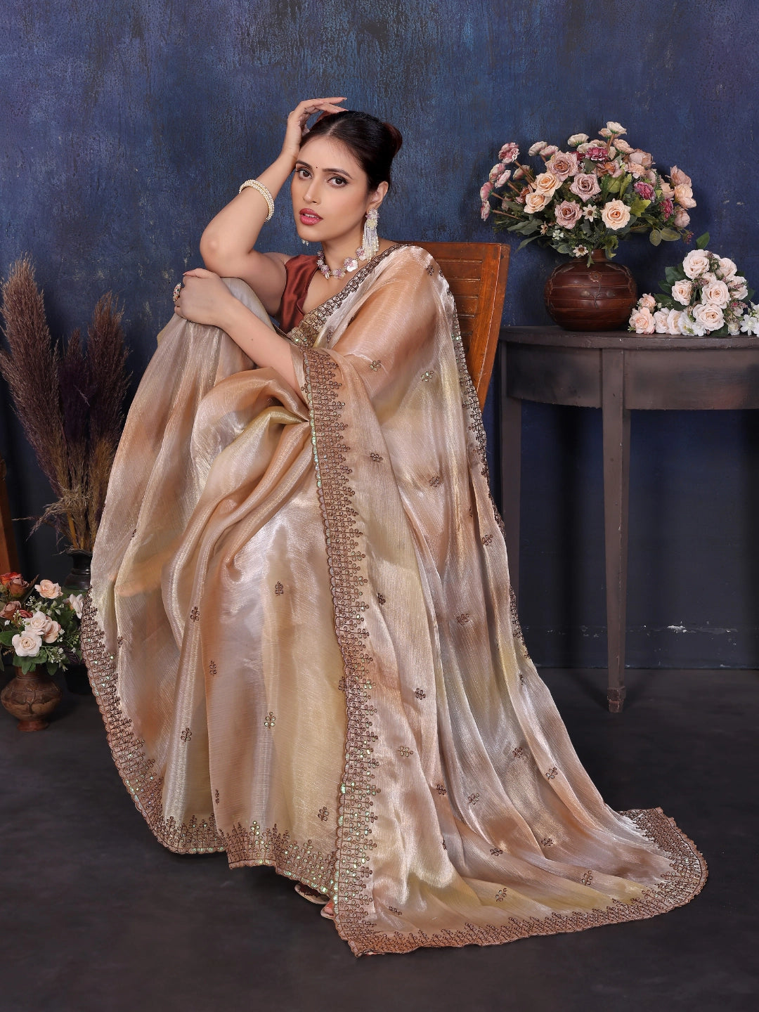 Light Brown Pure and Soft Jimmy choo Designer saree