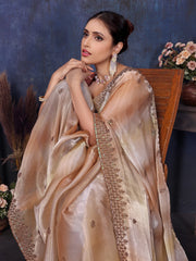 Light Brown Pure and Soft Jimmy choo Designer saree