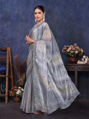 Grey Pure and Soft Jimmy Choo Designer saree