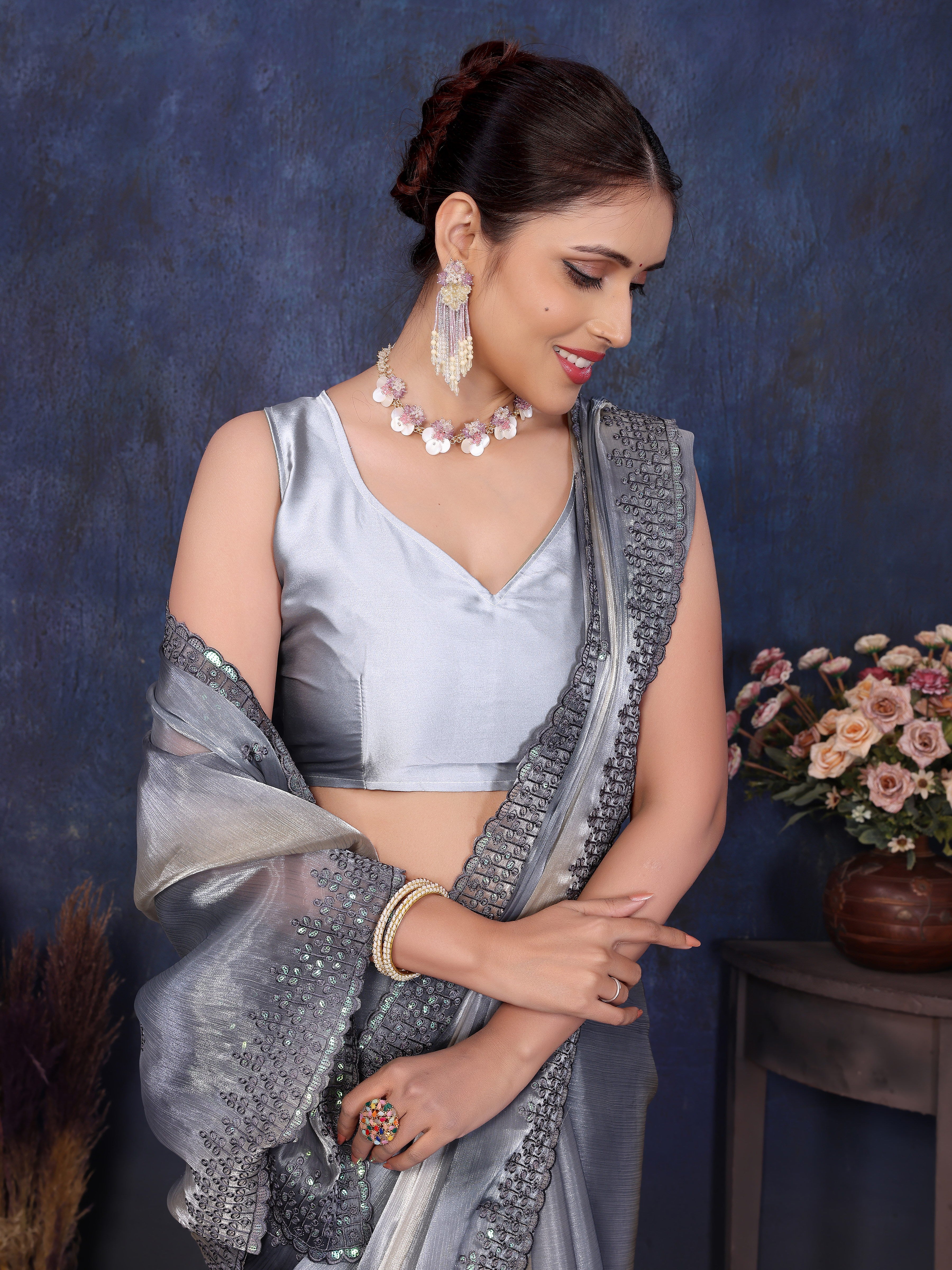 Grey Pure and Soft Jimmy choo Designer saree