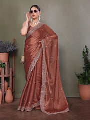 Brown Jimmy choo silk fabric saree with zari work