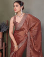 Brown Jimmy choo silk fabric saree with zari work