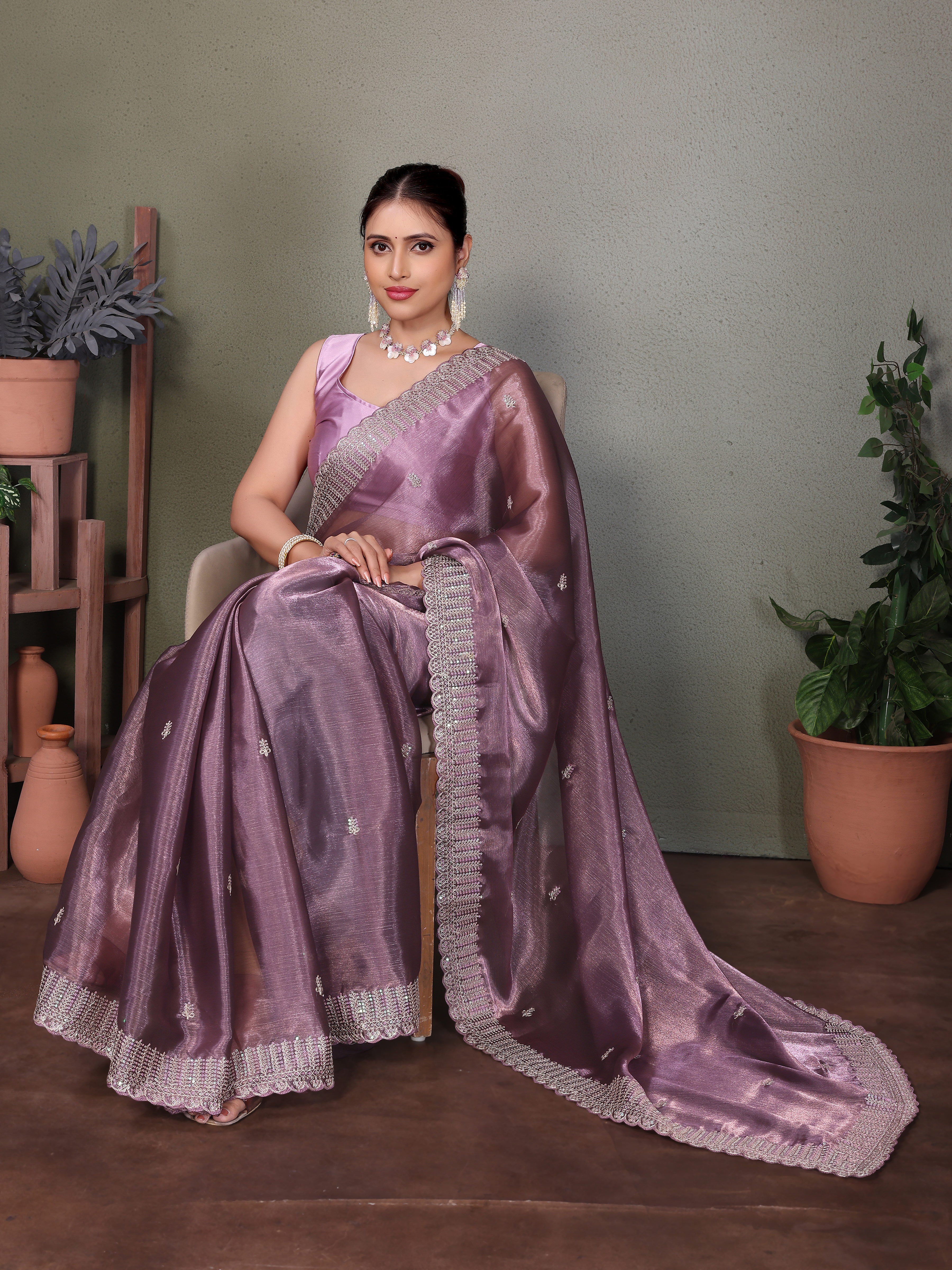 Purple Jimmy choo silk fabric saree with zari work