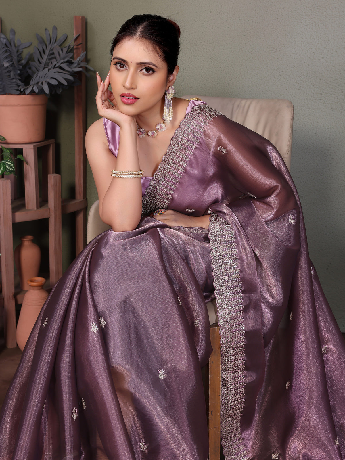 Purple Jimmy choo silk fabric saree with zari work