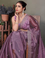 Purple Jimmy choo silk fabric saree with zari work