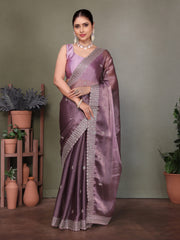 Purple Jimmy choo silk fabric saree with zari work