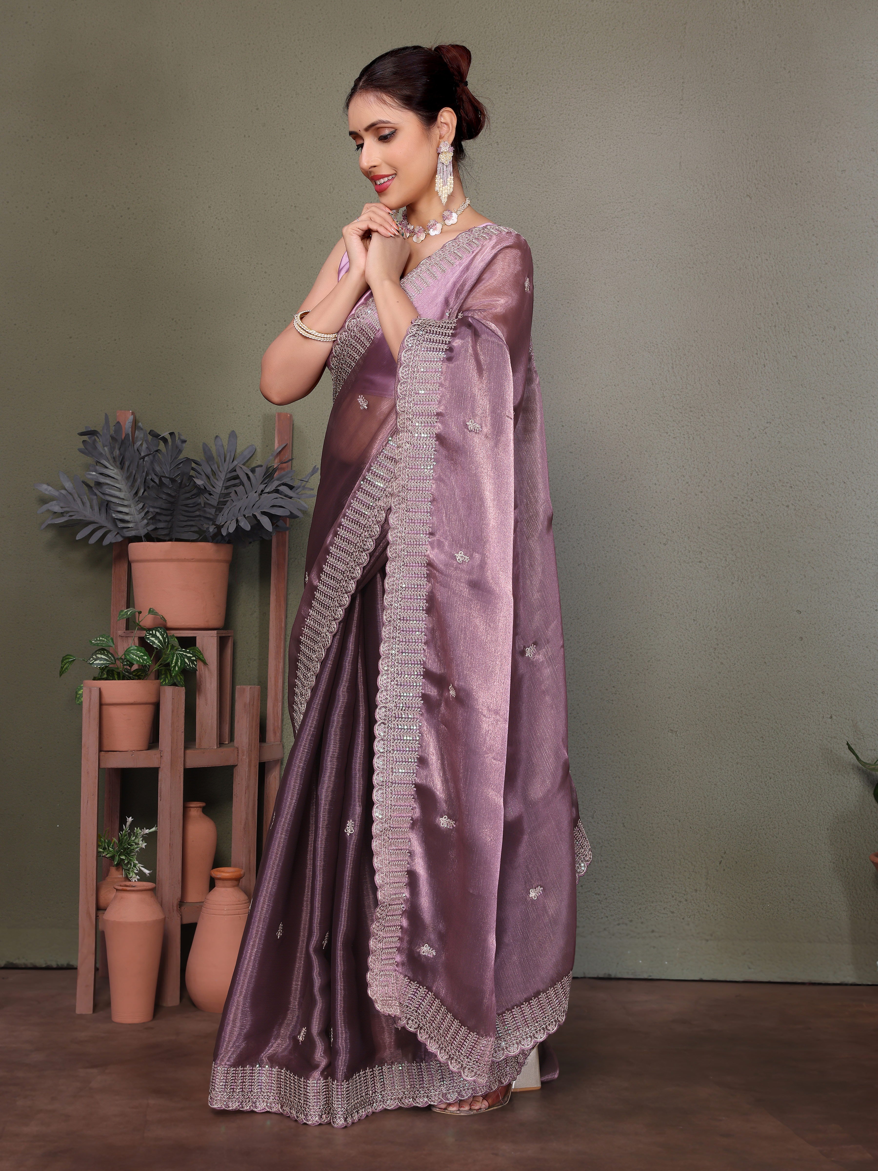 Purple Jimmy choo silk fabric saree with zari work