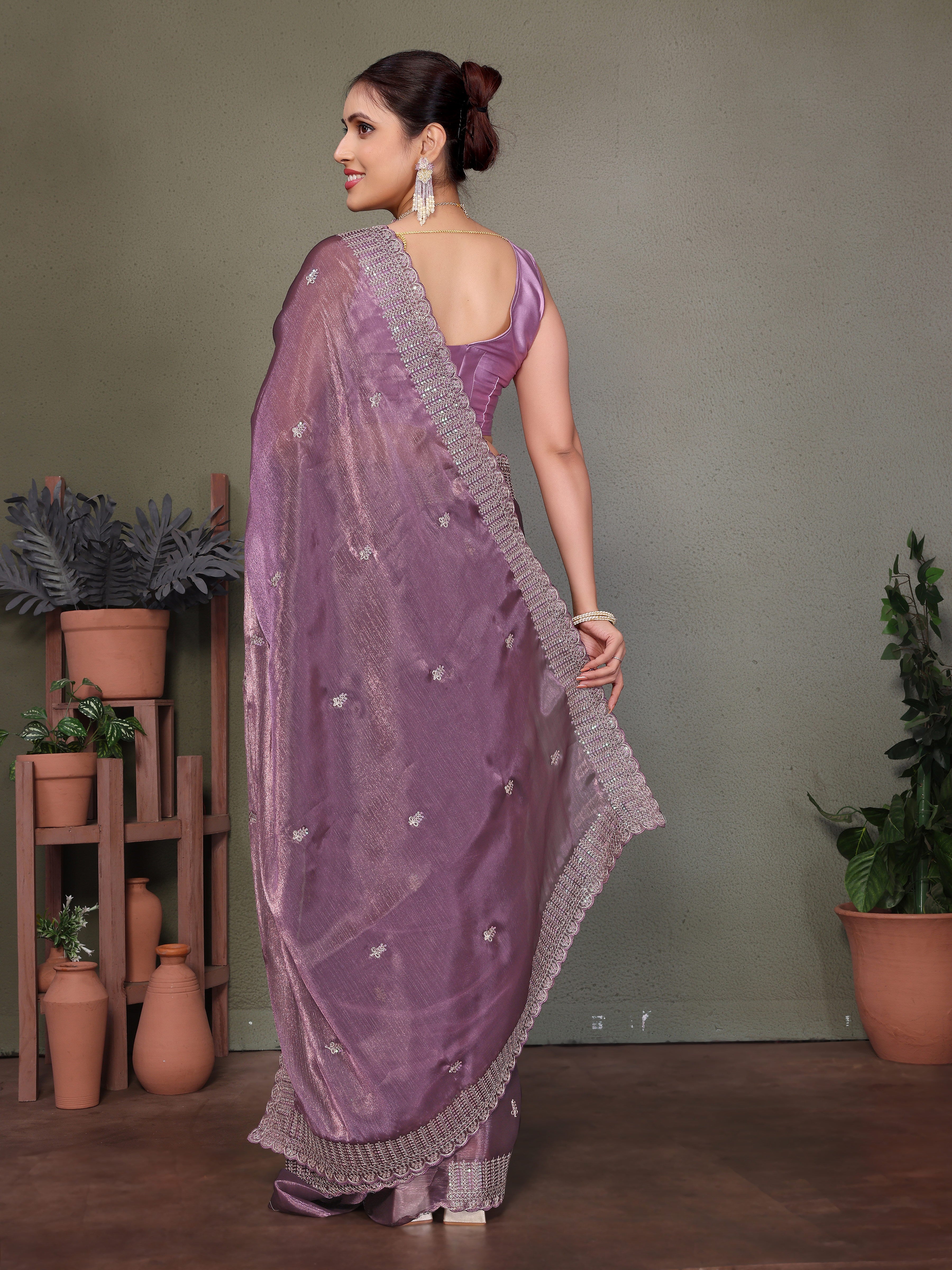 Purple Jimmy choo silk fabric saree with zari work