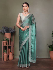 Blue Jimmy choo silk fabric saree with zari work