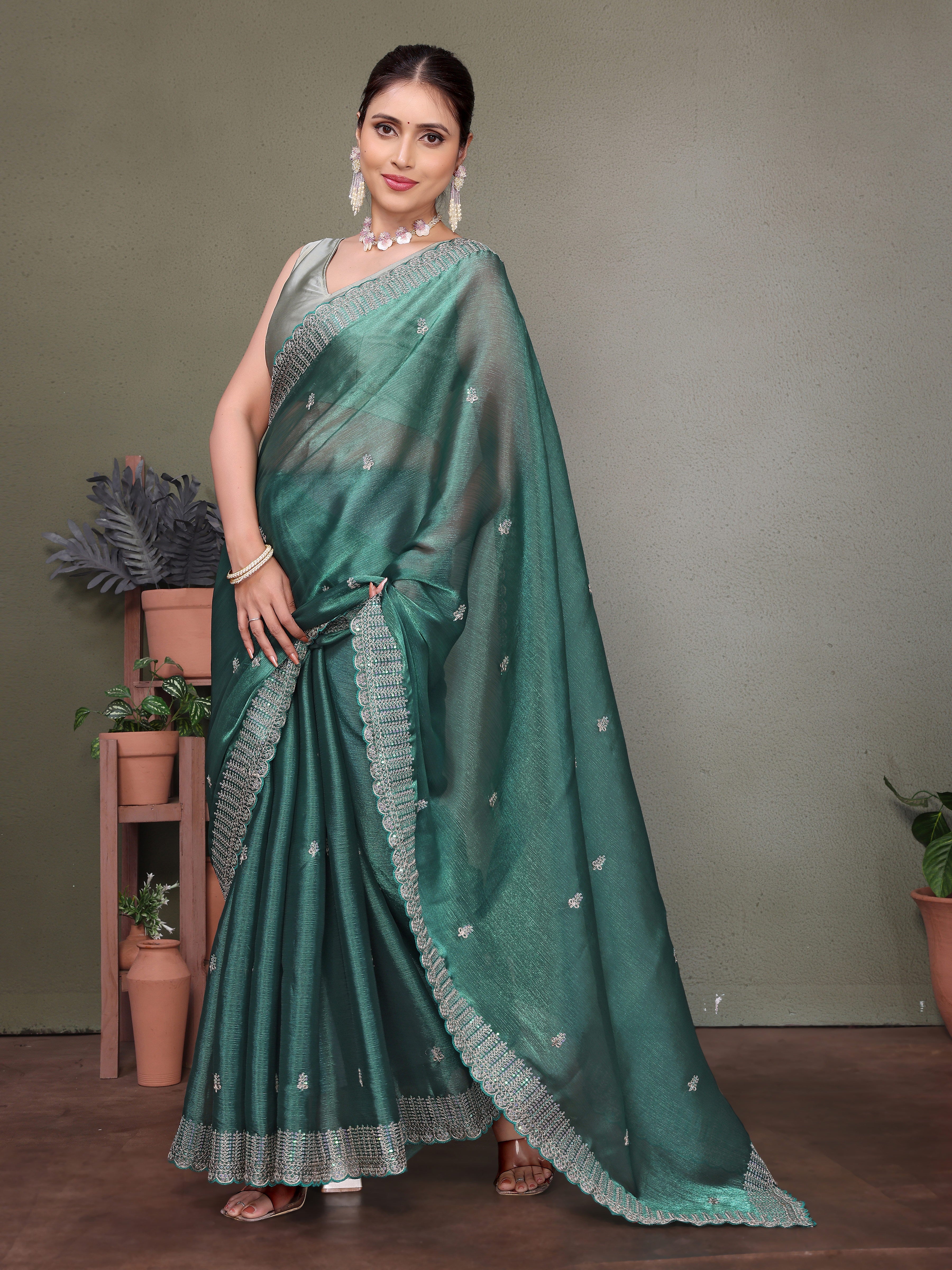 Blue Jimmy choo silk fabric saree with zari work