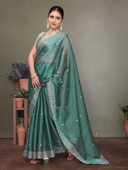Blue Jimmy choo silk fabric saree with zari work