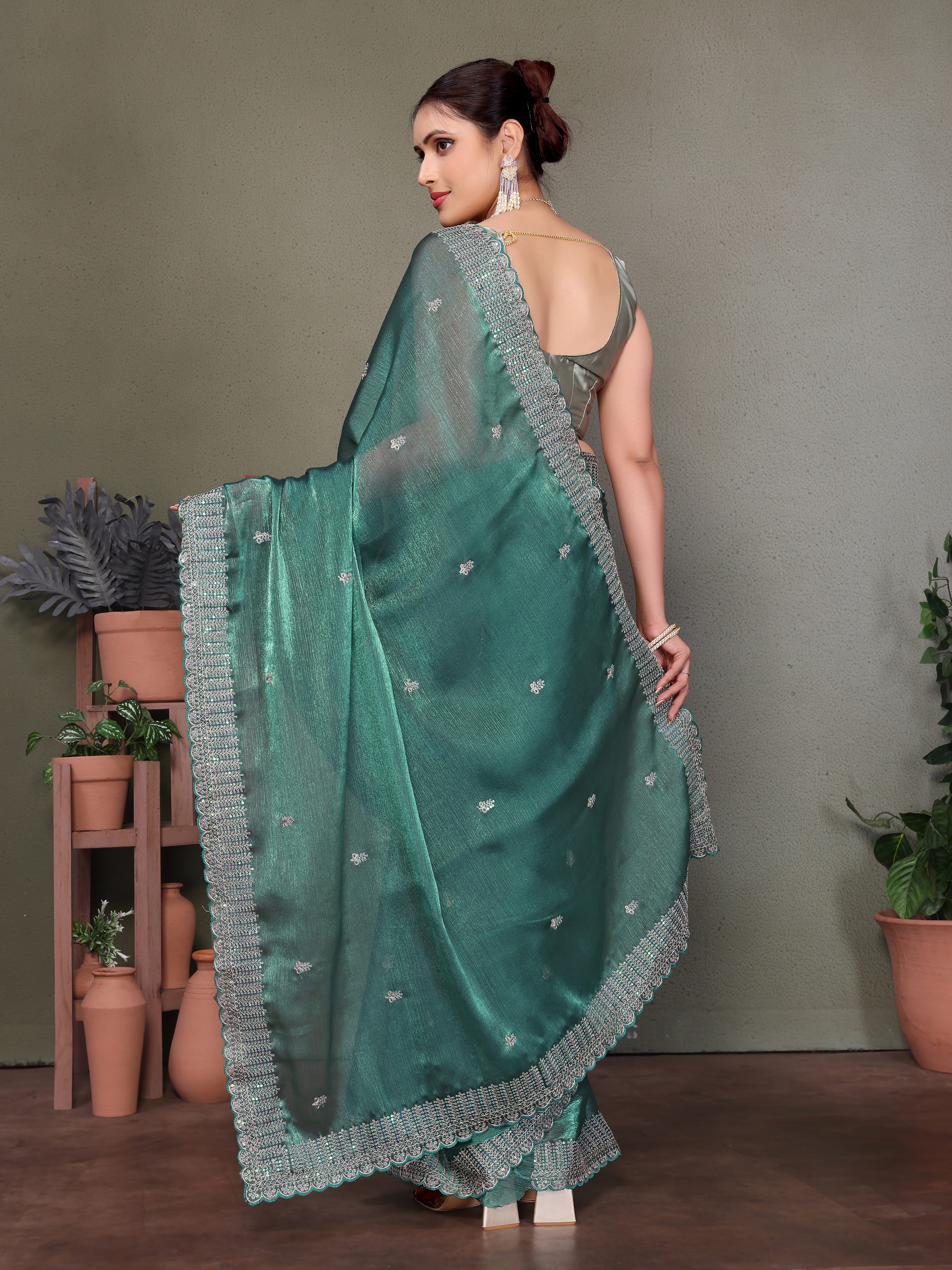 Blue Jimmy choo silk fabric saree with zari work