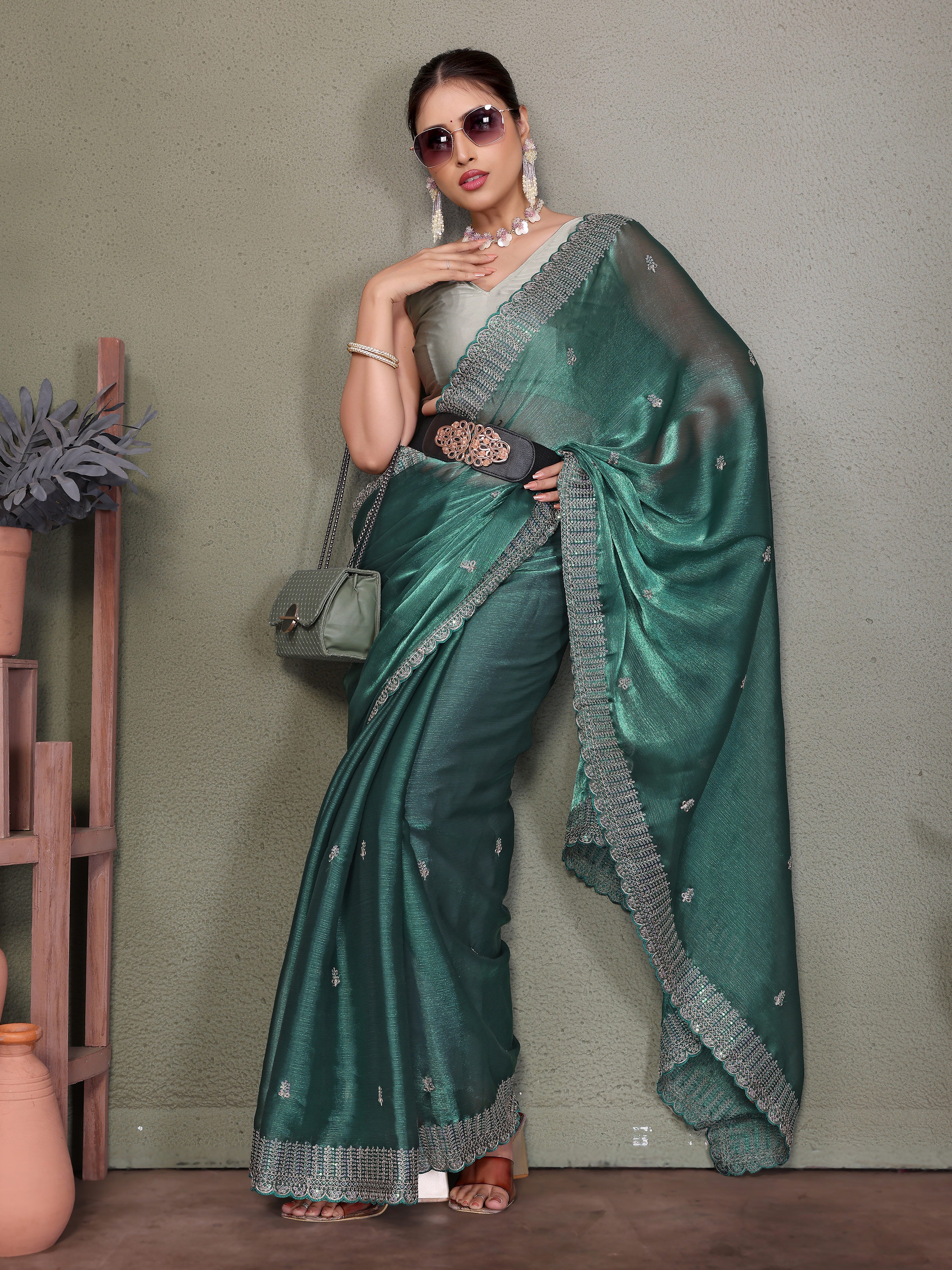 Blue Jimmy choo silk fabric saree with zari work