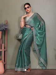 Blue Jimmy choo silk fabric saree with zari work