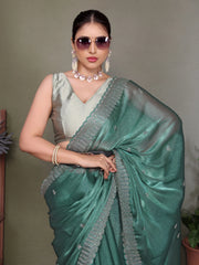 Blue Jimmy choo silk fabric saree with zari work