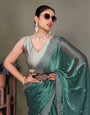 Blue Jimmy choo silk fabric saree with zari work