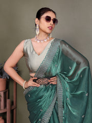 Blue Jimmy choo silk fabric saree with zari work