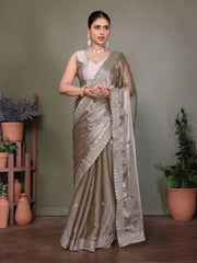 Grey Jimmy choo silk fabric saree with zari work