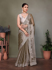 Grey Jimmy choo silk fabric saree with zari work