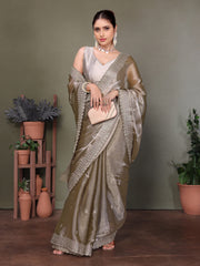 Grey Jimmy choo silk fabric saree with zari work