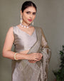 Grey Jimmy choo silk fabric saree with zari work