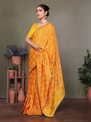 Yellow Gujarati Bandhani Handprint Saree