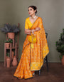 Yellow Gujarati Bandhej Hand Print Saree