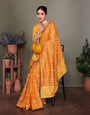 Yellow Gujarati Bandhani Handprint Saree