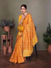 Yellow Gujarati Bandhani Handprint Saree