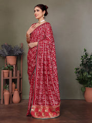 Maroon Gujarati Bandhani Saree