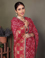 Maroon Gujarati Bandhani Handprint Saree