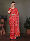 Red Gujarati Bandhani Handprint Saree