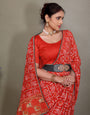 Red Gujarati Bandhej Hand Print Saree