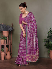 Purple Gujarati Bandhej Hand Print Saree