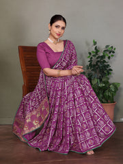 Purple Gujarati Bandhani Handprint Saree