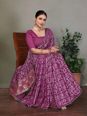 Purple Gujarati Bandhani Handprint Saree