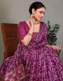 Purple Gujarati Bandhani Handprint Saree