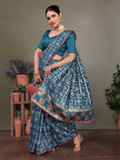 Blue Gujarati Bandhani Handprint Saree