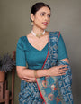 Blue Gujarati Bandhej Hand Print Saree